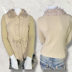 y2k vintage glimmer by j.j. basics Women's Cream and Tan Coat